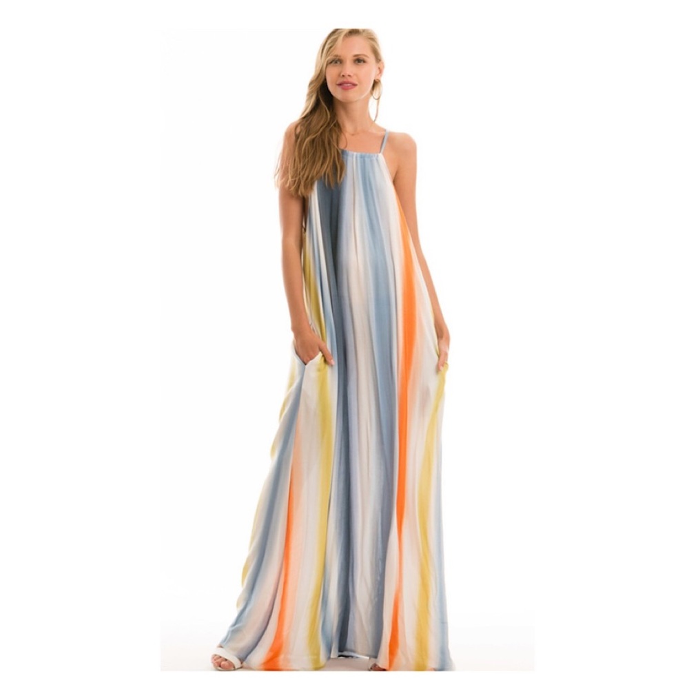 Rainbow Halter Top Maxi Dress